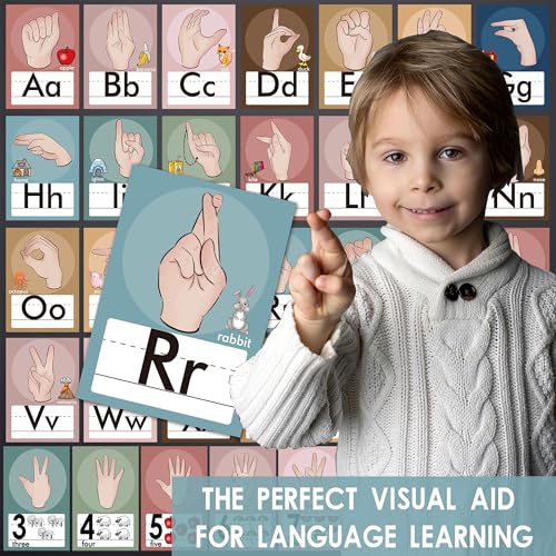 YIYDONG 36 Pieces ASL Alphabet Line Bulletin Board Set ABC Number Sign Language Flash Cards Wall Decorations for Pre-School Kindergarten Elementary Classroom Nursery Homeschool (Boho) - color: Boho