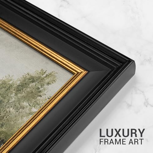 MUDECOR Premium Framed Wall Art Sage Green Forest Tree Flower Field Landscape Nature Wilderness Illustrations Fine Art Farmhouse Floral Botanical for Living Room, Bedroom, Office - 26"x36" Black - color: A07-2308-na05, size: 36"L x 26"W, style: Black Fram