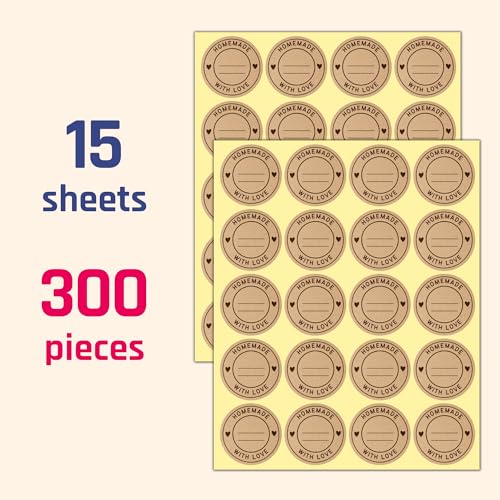 300 Pieces, Homemade with Love Stickers, Canning Jar Labels to Write On - size: 300 Pieces