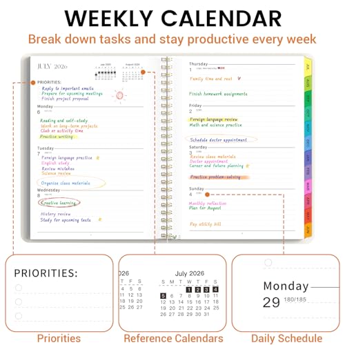 Academic Planner 2026–2027, Weekly & Monthly Calendar Planner, July 2026 – July 2027, Hardcover A5 (6.3" x 8.5") Agenda with Tabs, School Planner for Students & Teachers, Smiley Face - color: Smiley Face, size: A5