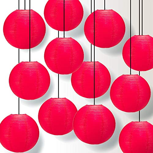 Paperlanternstore.com 12 Pack - 12 Inch Red Fine Line Premium Even Ribbing Paper Lantern, Extra Sturdy - color: Red Fine Line (12-pack), size: 12 Inch