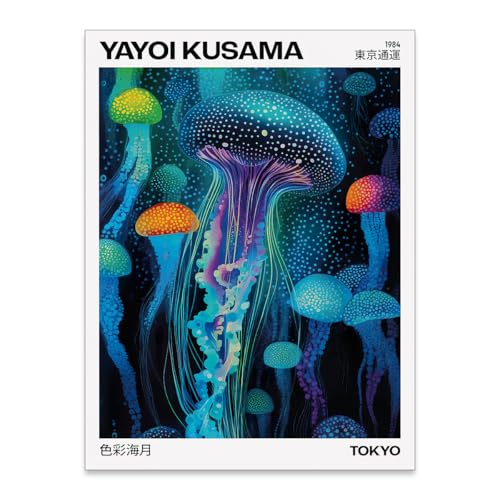 rumlud Colorful Ocean Jellyfish Wall Art Unique Japanese Animal Posters Yayoi Kusama Canvas Prints for Living Room Bedroom Wall Decor 08x10 inch Unframed - color: Trendy 4-Unframed, size: 10"L x 8"W