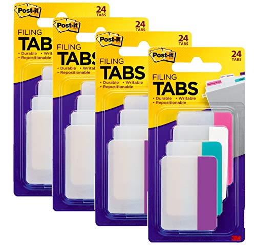 Post-it Filing Tabs, 2 x 1.5, Solid Assorted Colors, Pack of 4