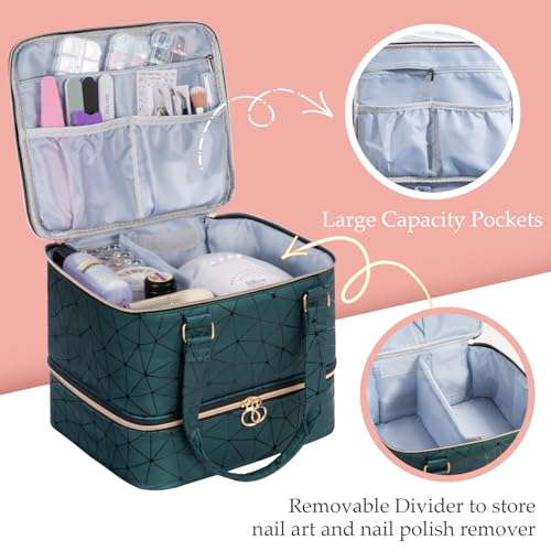 Uross Nail Polish Organizer Bag Holds 42 Bottles Nail Polish & Nail Lamp, Gel Nail Polish Organizers and Storage box for Nail Tech, Nail Kit Supplies Organizer Case - Darkgreen - color: Darkgreen, size: Large - 11 x 9.5 x 9.5 inch (42 bottles)