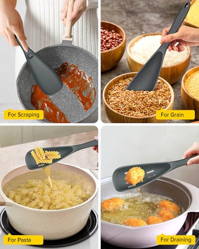 BUNDLEPRO Silicone Cooking Spoons for Nonstick Cookware, One-Piece, 2 Pack - color: Gray