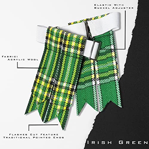 Kilt Flashes for Men with Heavy Buckle Adjusters, Plain & Tartan Kilt Sock Flashes. - color: Irish Green 007flbu