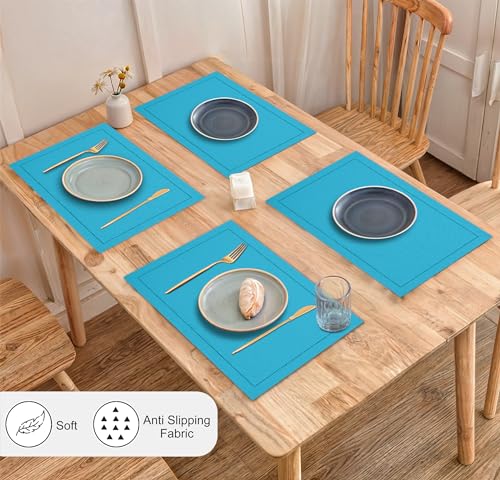 Ruvanti Placemats Set of 6, Linen Cotton Blend Place Mats, 13x19 – Blue - color: Blue