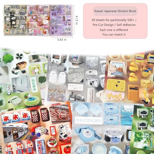 500+ Japanese Stickers Book for Bullet Journaling,20 Sheets Vintage Scrapbook Korean-Style Kawaii Stickers for Scrapbooking Supplies,Journaling,Notebook,Planner,Calandar(Treasury of Culinary Time1) - color: Melody