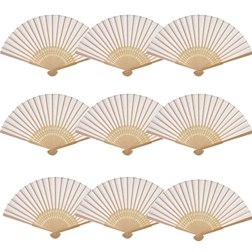 24pcs Imitated Silk Hand Fan Imitated Silk Fabric Bamboo Handheld Folded Fan Bridal Dancing Props Church Wedding Party Favors with Organza Bags (Cream) - color: Cream