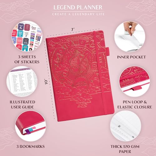 Legend Planner PRO Weekly & Monthly, Large Undated, 7”x10”, Hot Pink - color: Hot Pink + Gold Foil