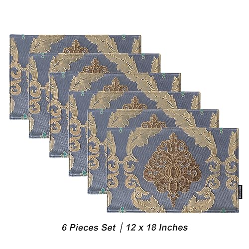Loom and Mill Luxury Damask Placemats Double Layer, Set of 6, Grey Blue - color: Grey Blue_peyton, size: 6 Pieces