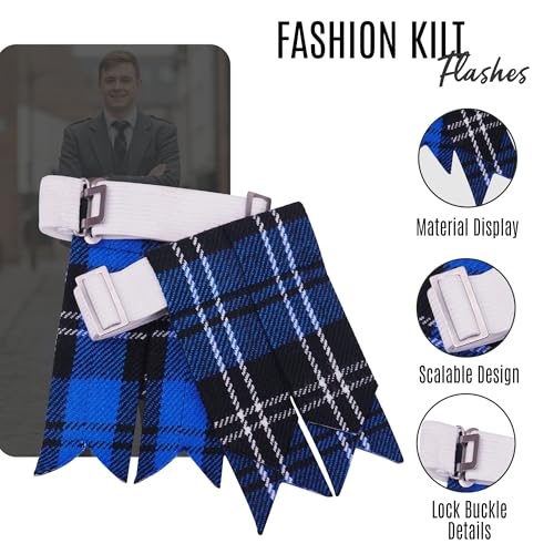 EZE Kilt Flashes for Men with Heavy Buckle Adjusters, Plain & Tartan Kilt Sock Flashes Acrylic Wool - color: Ramsay Blue