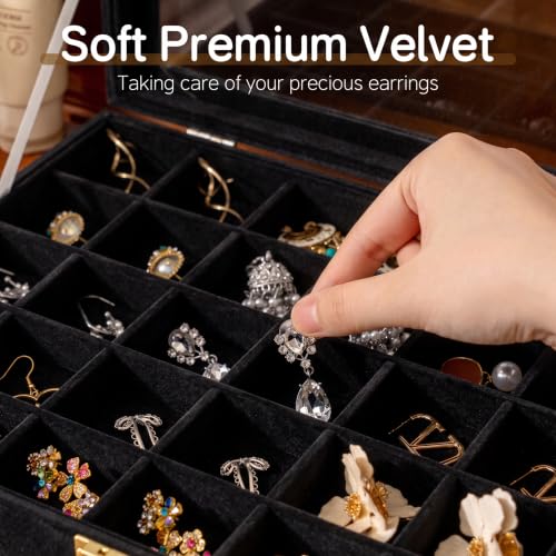 Frebeauty 35 Grid Earring Organizer,Velvet Jewelry Tray with Clear Lid - color: Black, size: 35 Grid