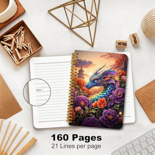 2 Pcs Fantasy Dragons A5 Spiral Notebook, 160 Pages Dragon Journal Notebook - color: Multicolour 0009