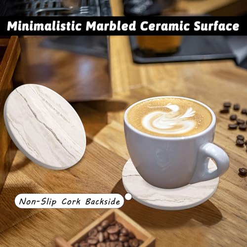 Coaster Set of 4, Ceramic Drink Coasters with Holder, 4 Inch Round (R&F) - style: 4 coasters Style F
