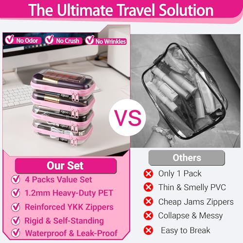 YQBRAO Clear Hard Shell Zipper Cases, 4 Small Cable Organizers, Pink - color: Pink, size: 4 Pack(S)