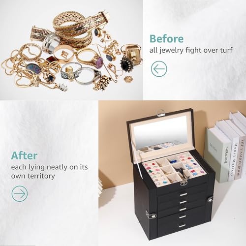 BOOVO Large Jewelry Box for Women 6 Layer - color: Black, size: 6 Layer