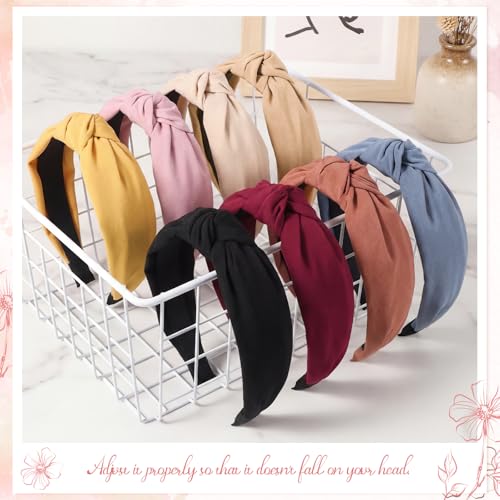 obeoby 8 Pack Knotted Headbands, Teacher Headbands for Women - color: black, burgundy, brick red, yellow, blue, pink, khaki, beige