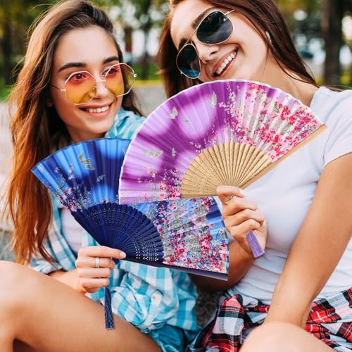 Zonon 4 Pack Hand Held Folding Fans for Women Silk,Retro and Elegant - style: Retro and Elegant