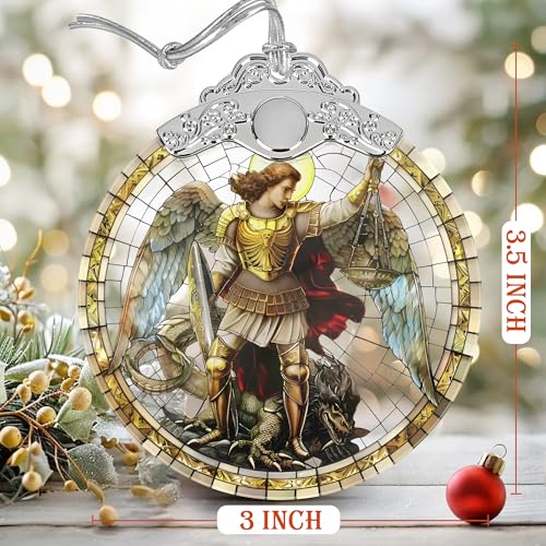 Archangel Michael Christmas Ornaments, 3" Stained Glass Christmas Decor, Christmas Tree Ornaments, Gifts for Men, Unique Gift Idea, Perfect for Holiday Party, Tree, Window, Home Decor - color: Archangel Michael