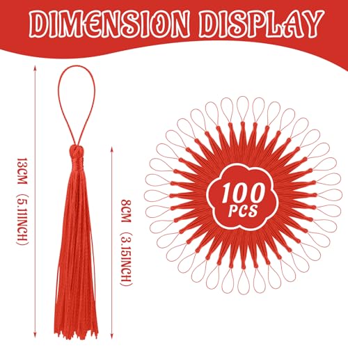100 Pcs Bookmark Tassels Bulk Red Soft Craft Silky Handmade Mini Tassels for Jewelry Making with Loops for DIY Craft Accessory Dress Decoration - color: Red