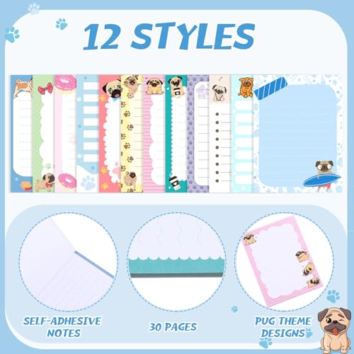 Chiisong 12 Pcs Pug Puppies Sticky to Do List Dog Sticky Notes - style: Pug Style