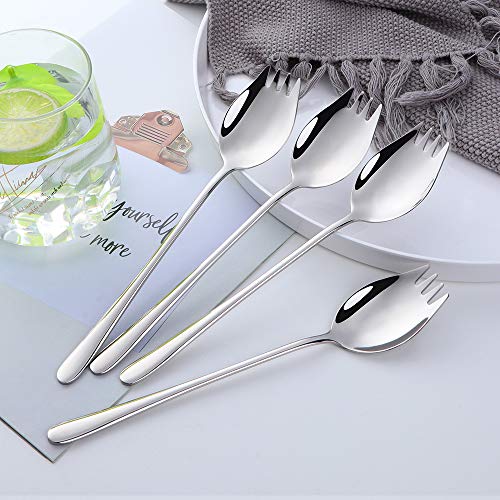Buyer Star Silver Sporks 2 in 1 Spoons Forks 5 Pieces Stainless Steel Reusable Metal Korean Soup Dinner Spoons Camping Flatware - color: Silver