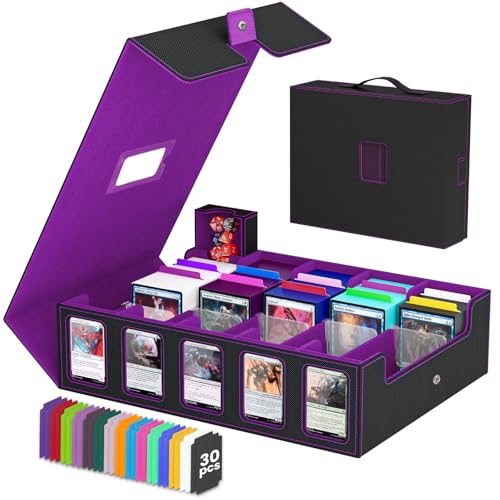 Gomyrod 5 Row 4200+ Trading Card Storage Box with Commander Display - color: Black/Purple, size: 4200+