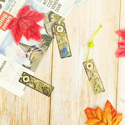 Korean Bookmark Set 3 Pack with Tassels Blue and Gold Metal Page Holder Reading Accessories for Book Lovers Cute Bible Bookmark Gift 1x3 Inch (Gold Tiger) - color: Gold Tiger