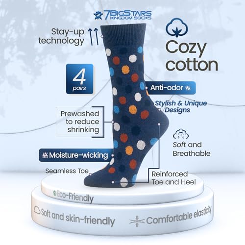 7BIGSTARS Women Cotton Crew Socks, Patterned 4 Pack, M 5-9 - L 8-12 - color: 13 - Light Navy, Olive Green (A34), size: 5-9