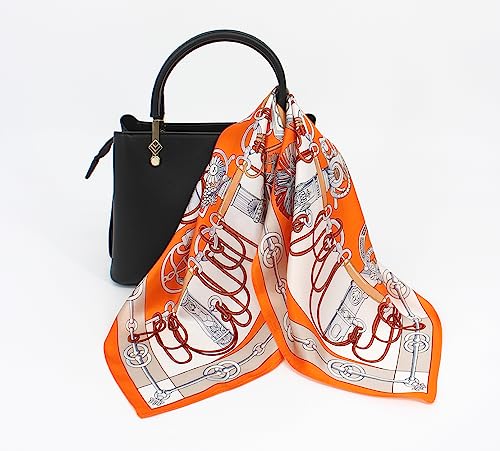 ANDANTINO 100% Mulberry Silk Scarf -21” Square Neckerchief with Gift Packed - color: Bright Orange