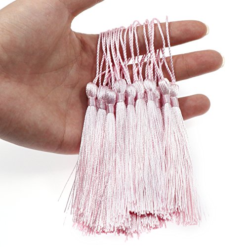 VAPKER Pink Silky Handmade Tassels - 100 Pieces, 13cm/5-Inch, with 2-Inch Cord Loop for Jewelry Making, DIY Projects, Bookmarks - color: H:pink