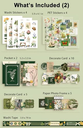 YagCu Botanical Scrapbooking Kit, Vintage Junk Journal Supplies for Adult, Green Large Collection Journal and Scrapbook Set, Journaling Materials, Arts Craft Beginner Stationery - color: Botanical