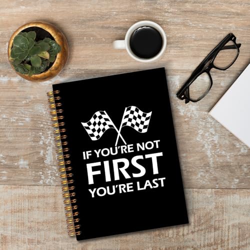JINYO If You're Not First You're Last Inspirational Racing Quote Notebook, Black and White Checkered Racing Flag Journal, Racing Gifts Journal, Spiral Notebooks 5.5x8.3 Inch(black) - color: white Racing Quote Notebook