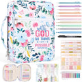 XKDOUS Bible Cover Case for Women Bible Bag Journaling Kit w/Study Supplies - color: Canvas Pink & Blue, size: Large