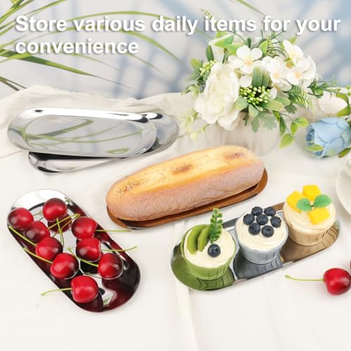 10 Pack 9 Inch Oval Stainless Steel Decorative Tray, Stainless Steel Tea Fruit Tray, 9 inch Silver Oval Trays for Bathroom Vanity, Jewelry, Perfume & Key Organizer (Silver) - size: 10 Pack 9 Inch