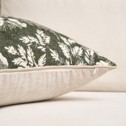 Alerfa Dark Green Neutral Floral Pillow Cover 12 x 20 Inch, Vintage Rectangle Couch Fall Throw Pillow Cover Soft Decorative Farmhouse Accent Pillowcase for Living Room Bedroom - color: Dark Green, size: 20" x 12" (Pack of 1)