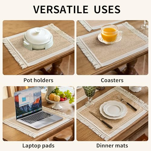 Boho Woven Placemats Set of 4, 14x18 Inch Heat Resistant Dinner Mats - color: Coffee Hh