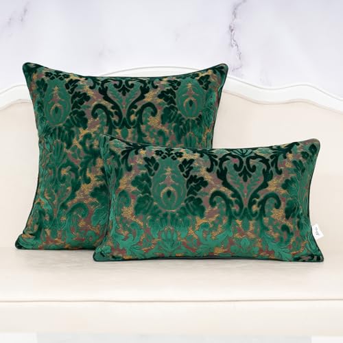 Alerfa Boho Green Floral Throw Pillow Cover 18x18 Inch Cut Velvet Sqaure Luxury Embroidered Decorative Pillow Cover for Couch Living Room Bedroom - color: Green, size: 18" x 18" (Pack of 1)