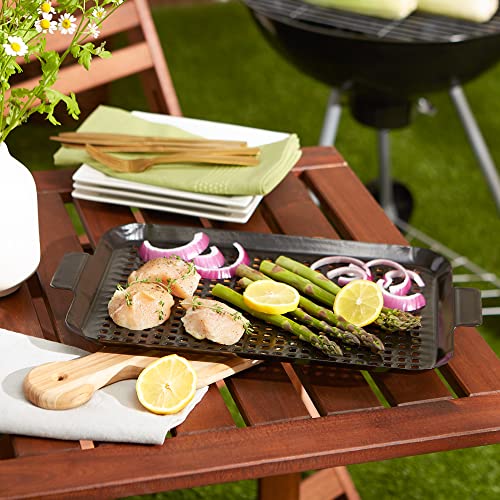 RSVP International Porcelain Coated Steel BBQ Grill Tray/Pan, Outdoor Barbeque Grilling Accessories for Cooking Fish & Vegetables, Dishwasher Safe, Medium, 16.75x10" - size: Medium, 16.75x10"