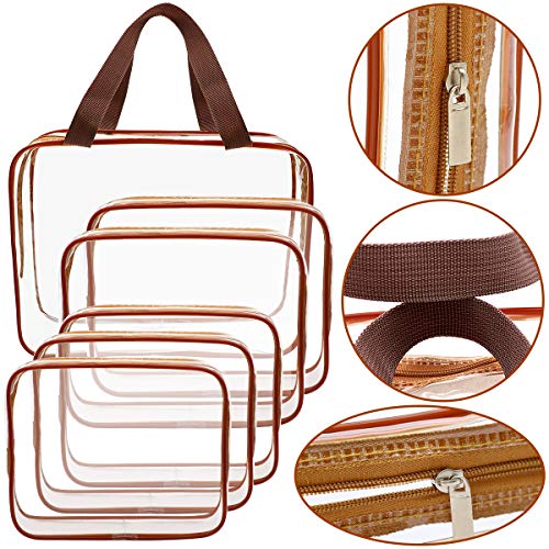 APREUTY 6 Packs Clear Makeup Bags, TSA Approved Toiletry Bags Set, Coffee - color: Coffee-6PCS(Large+Medium+Small)