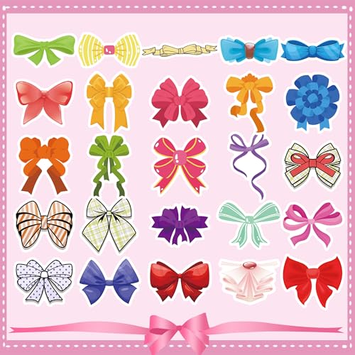50PCS Colorful Coquette Bow Stickers, Cute Bow Tie Vinyl Decals, Waterproof Aesthetic Stickers for Adults Women Girls Water Bottle Laptop Scrapbook Phone Decor Party Favors Birthday Gifts - color: Bow
