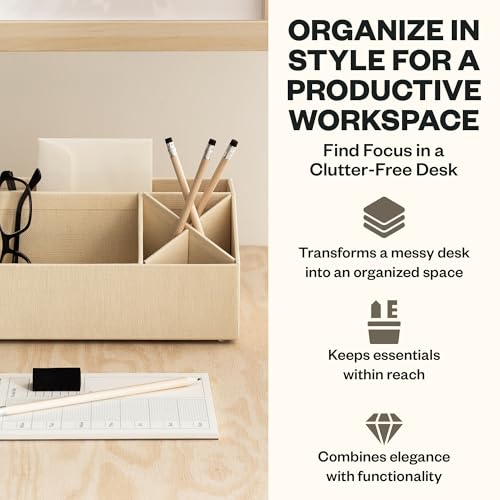 Bigso Elisa Desktop Organizer - Durable Office Desk Organizer for Office Supplies - Desk Caddy Organizer with 7 Compartments for Customizable Organization - 13 in x 4.9 in x 4.9 in - Cream - color: Cream