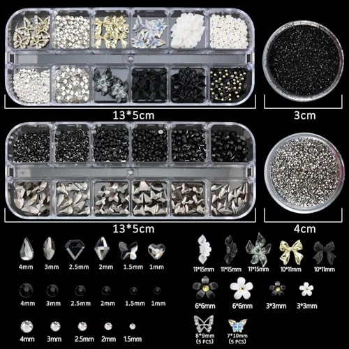 Black Nail Charms Rhinestones for Women Nail Design - color: Colorful-23