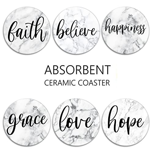 Britimes Coasters for Drinks, Set of 6, Ceramic Stone, White Marble - color: Retro 9