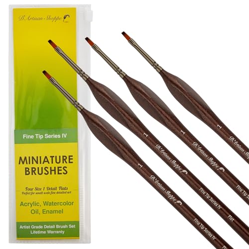 D'Artisan Shoppe Size 1 Detail Flat Miniature Paint Brushes 4pc Brush Set - style: 4 pc Flat Tip (Size 1)