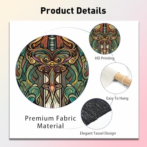 PLIGREAT 2 Pack Fantasy Weapons Vertical Tapestry Swords Aesthetic Wall Hanging for Bedroom Bathroom Living Room Vintage Long Narrow Wall Hanging Dorm Room Home Art Decor - color: green,brown