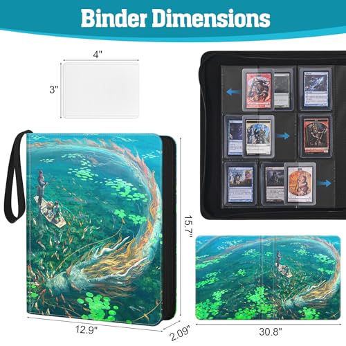 Top Loader Binder, 9 Pocket Holds 360 Toploaders, Acid-Free PVC-Free Side-Loading Pages, Full-Zip PU Binder for Standard 3" x 4" Top Loaders, TCG, MTG & Sports Cards, Blue Lake Dragon - color: Blue Lake Dragon