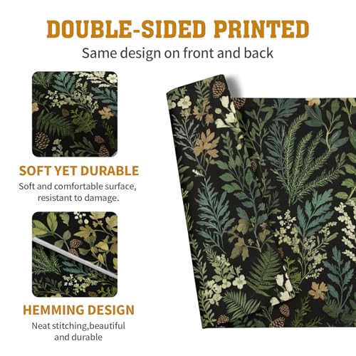 Black Sage Green Plant Placemats Set of 4 Vintage Botanic Fern Leaves Herb Floral Place Mats Rustic Farmhouse Linen Fabric Table Mats for Party Kitchen Dining Outdoor Indoor Decor - color: Black Sage Green Plant