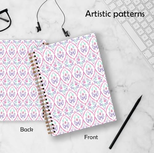 Qykwz Grandmillennial Pink and Purple Floral Spiral Cute Notebook 5.5x8.3, Retro Cottagecore Flower Aesthetic Journal for Women, Pastel Floral Grand Millenial Hardcover Notebook Journal - color: Color_A